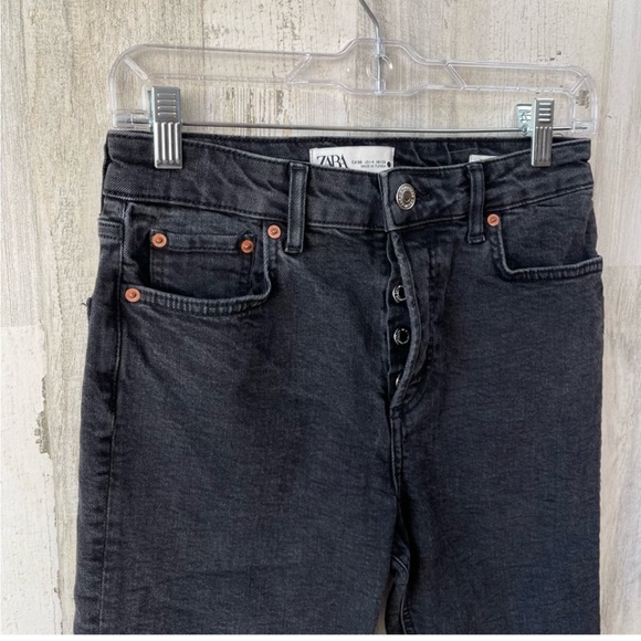 Zara black dark gray raw frayed hem cropped flare denim jeans - stretchy - Picture 6 of 9